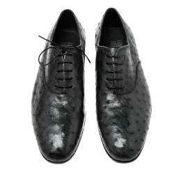 مملوكة مسبقًا Salvatore Ferragamo Dark Grey Ostrich Leather Gris Oxfords Size 44