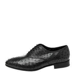 مملوكة مسبقًا Salvatore Ferragamo Dark Grey Ostrich Leather Gris Oxfords Size 44