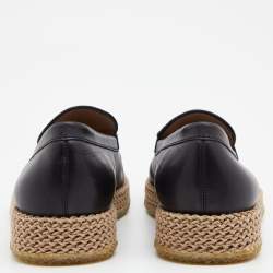 Pre Owned Salvatore Ferragamo Black Leather Gancini Espadrille Slip On Loafers Size 44