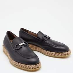 Pre Owned Salvatore Ferragamo Black Leather Gancini Espadrille Slip On Loafers Size 44