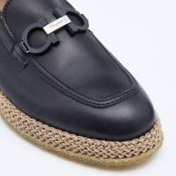 Pre Owned Salvatore Ferragamo Black Leather Gancini Espadrille Slip On Loafers Size 44