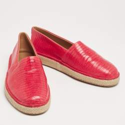 Salvatore Ferragamo Red Lizard Leather Lampedusa Slip-On Espadrilles Size 43