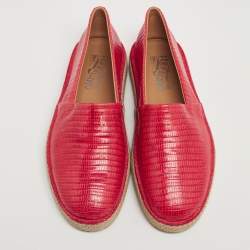 Salvatore Ferragamo Red Lizard Leather Lampedusa Slip-On Espadrilles Size 43