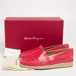Salvatore Ferragamo Red Lizard Leather Lampedusa Slip-On Espadrilles Size 43