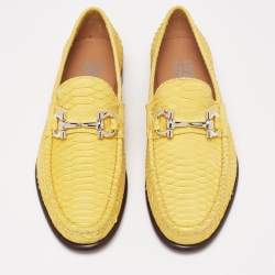 مملوكة مسبقًا Salvatore Ferragamo Yellow Python Leather Mason Horsebit Slip On Loafers Size 41