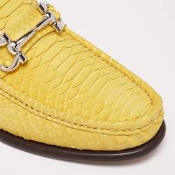 مملوكة مسبقًا Salvatore Ferragamo Yellow Python Leather Mason Horsebit Slip On Loafers Size 41