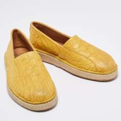 Salvatore Ferragamo Yellow Crocodile Leather Lampedusa Flat Espadrilles Size 41