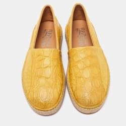 Salvatore Ferragamo Yellow Crocodile Leather Lampedusa Flat Espadrilles Size 41