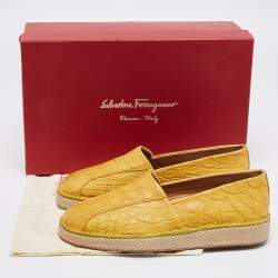 Salvatore Ferragamo Yellow Crocodile Leather Lampedusa Flat Espadrilles Size 41