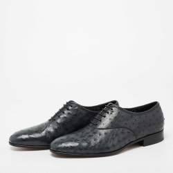 Pre Owned حذاء أوكسفورد سالفاتوري فيراغامو غريس جلد نعام أخضر مزرق مقاس 41