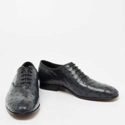 Pre Owned حذاء أوكسفورد سالفاتوري فيراغامو غريس جلد نعام أخضر مزرق مقاس 41