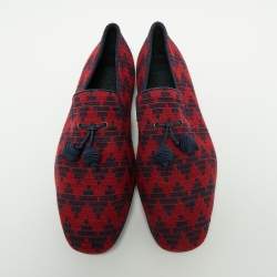 مملوكة مسبقًا حذاء لوفرز سالفاتوري فيراغامو فابيو قماش أحمر/أزرق بشراشيب مقاس 43