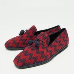 مملوكة مسبقًا حذاء لوفرز سالفاتوري فيراغامو فابيو قماش أحمر/أزرق بشراشيب مقاس 43