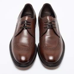 Pre Owned Salvatore Ferragamo Brown Leather Brogue Lace Up Derby Size 43
