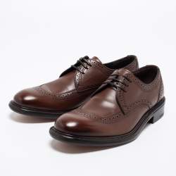 Pre Owned Salvatore Ferragamo Brown Leather Brogue Lace Up Derby Size 43