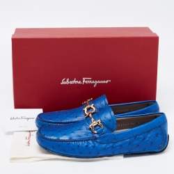 Pre Owned Salvatore Ferragamo Blue Ostrich Leather Loafers Size 42 