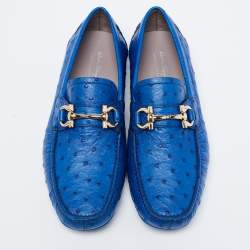 Pre Owned Salvatore Ferragamo Blue Ostrich Leather Loafers Size 42 