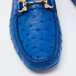 Pre Owned Salvatore Ferragamo Blue Ostrich Leather Loafers Size 42 