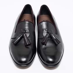 Pre Owned Salvatore Ferragamo Black Leather Tassel Loafers Size 41.5 