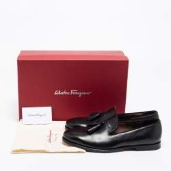 Pre Owned Salvatore Ferragamo Black Leather Tassel Loafers Size 41.5 