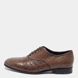   Salvatore Ferragamo Dark Brown Ostrich Leather Gris Oxfords Size 41