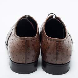   Salvatore Ferragamo Dark Brown Ostrich Leather Gris Oxfords Size 41