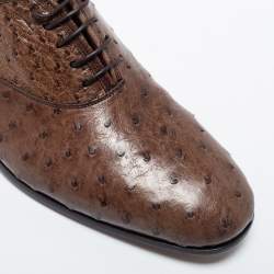   Salvatore Ferragamo Dark Brown Ostrich Leather Gris Oxfords Size 41