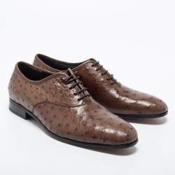   Salvatore Ferragamo Dark Brown Ostrich Leather Gris Oxfords Size 41