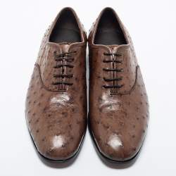   Salvatore Ferragamo Dark Brown Ostrich Leather Gris Oxfords Size 41