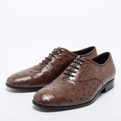   Salvatore Ferragamo Dark Brown Ostrich Leather Gris Oxfords Size 41