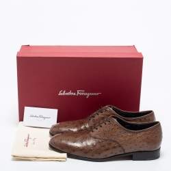   Salvatore Ferragamo Dark Brown Ostrich Leather Gris Oxfords Size 41
