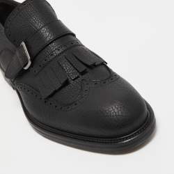 Pre Owned Salvatore Ferragamo Black Brogue Leather Genesis Fringe Detail Wingtip Oxford Size 45