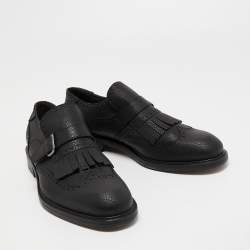 Pre Owned Salvatore Ferragamo Black Brogue Leather Genesis Fringe Detail Wingtip Oxford Size 45