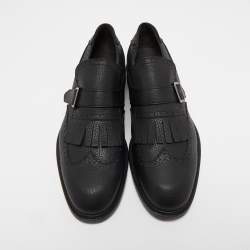 Pre Owned Salvatore Ferragamo Black Brogue Leather Genesis Fringe Detail Wingtip Oxford Size 45