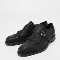 Pre Owned Salvatore Ferragamo Black Brogue Leather Genesis Fringe Detail Wingtip Oxford Size 45