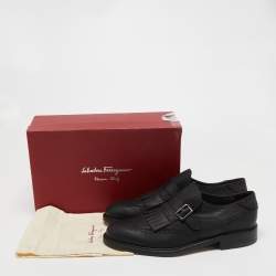 Pre Owned Salvatore Ferragamo Black Brogue Leather Genesis Fringe Detail Wingtip Oxford Size 45