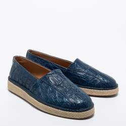 Pre Owned Salvatore Ferragamo Navy Blue Crocodile Leather Lampedusa Espadrilles Size 41.5