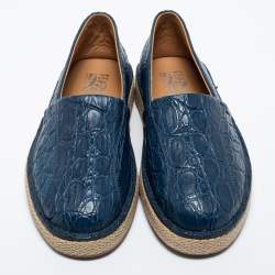 Pre Owned Salvatore Ferragamo Navy Blue Crocodile Leather Lampedusa Espadrilles Size 41.5
