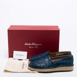 Pre Owned Salvatore Ferragamo Navy Blue Crocodile Leather Lampedusa Espadrilles Size 41.5