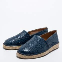 Pre Owned Salvatore Ferragamo Navy Blue Crocodile Leather Lampedusa Espadrilles Size 41.5