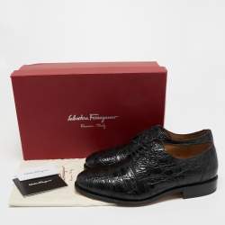 Pre Owned Salvatore Ferragamo Black Alligator Nordland Derby Size 43
