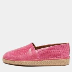 Salvatore Ferragamo Pink Lizard Lampedusa Slip On Espadrilles Size 43