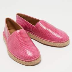 Salvatore Ferragamo Pink Lizard Lampedusa Slip On Espadrilles Size 43
