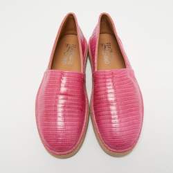 Salvatore Ferragamo Pink Lizard Lampedusa Slip On Espadrilles Size 43