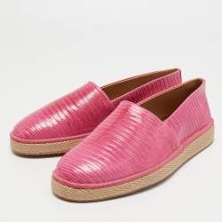 Salvatore Ferragamo Pink Lizard Lampedusa Slip On Espadrilles Size 43