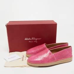 Salvatore Ferragamo Pink Lizard Lampedusa Slip On Espadrilles Size 43