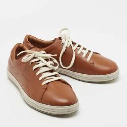Salvatore Ferragamo Tan Leather Low Top Sneakers Size 44.5