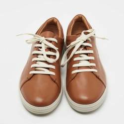 Salvatore Ferragamo Tan Leather Low Top Sneakers Size 44.5