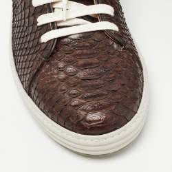 Pre Owned Salvatore Ferragamo Brown Python Leather Low Top Sneakers Size 40.5