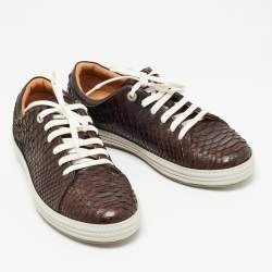 Pre Owned Salvatore Ferragamo Brown Python Leather Low Top Sneakers Size 40.5